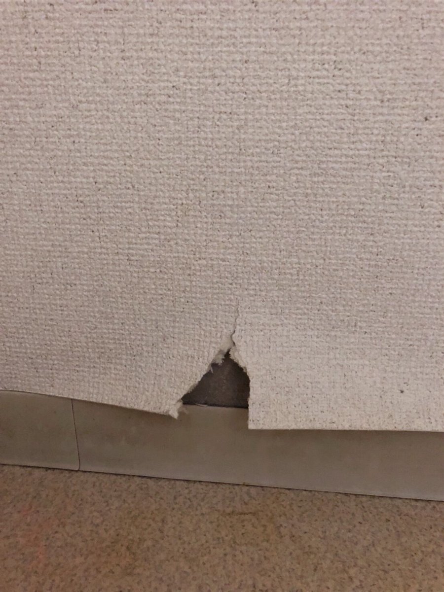 施工前：めくれて穴のあいた壁紙